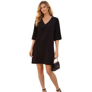Trina Turk Black V-Neck Shift Dress Elbow Sleeve Mini Size M Contemporary LBD